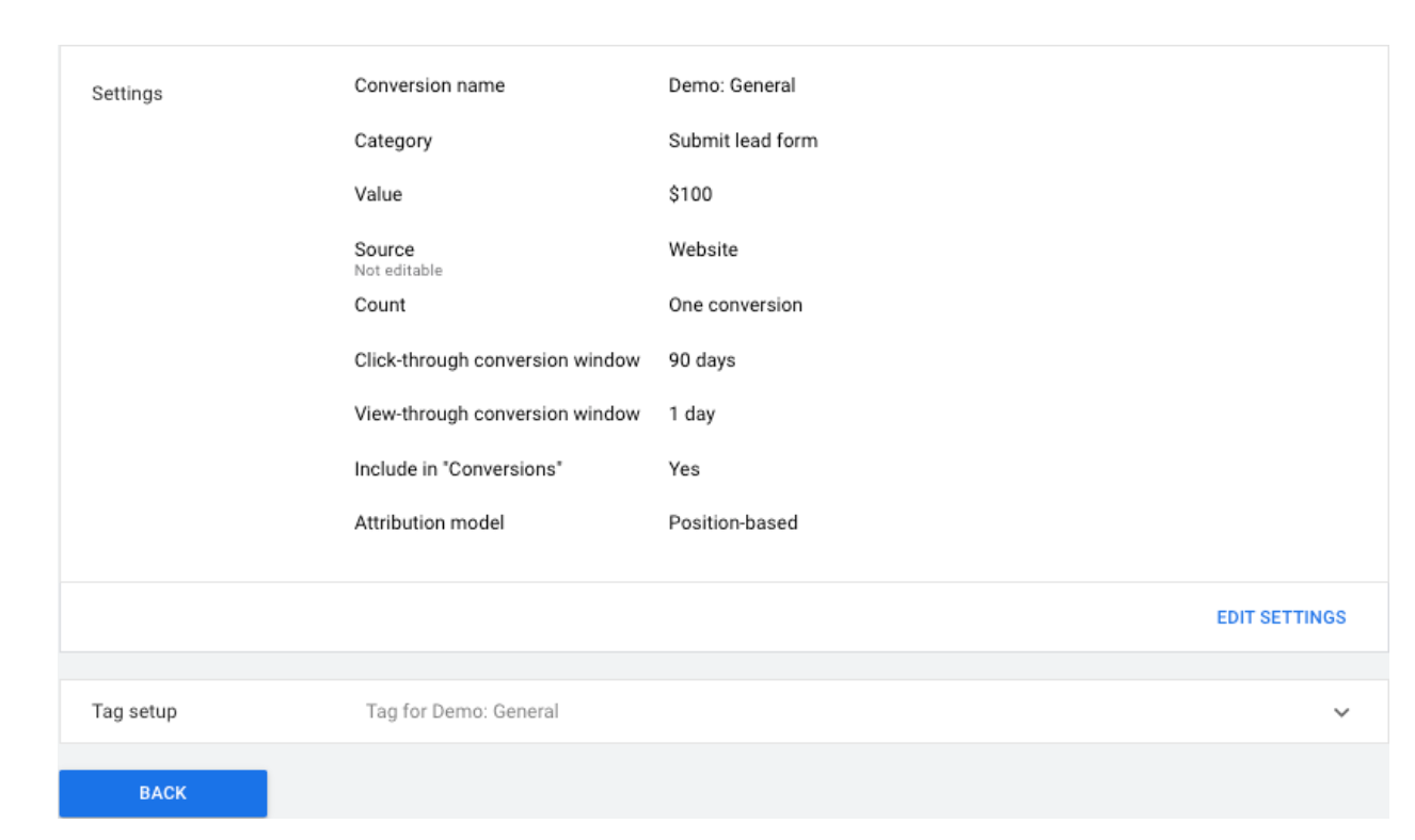 Conversion settings on google ads