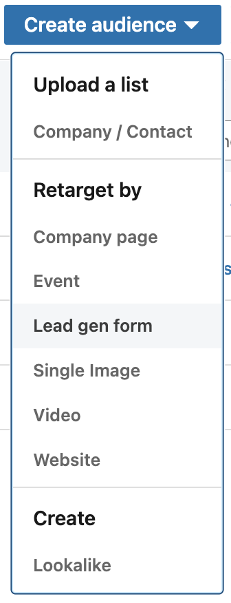 lead gen form custom audiences