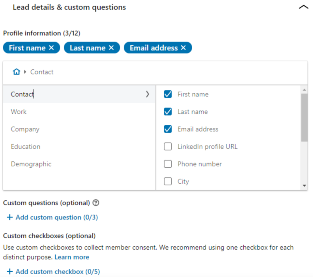 lead gen forms questions